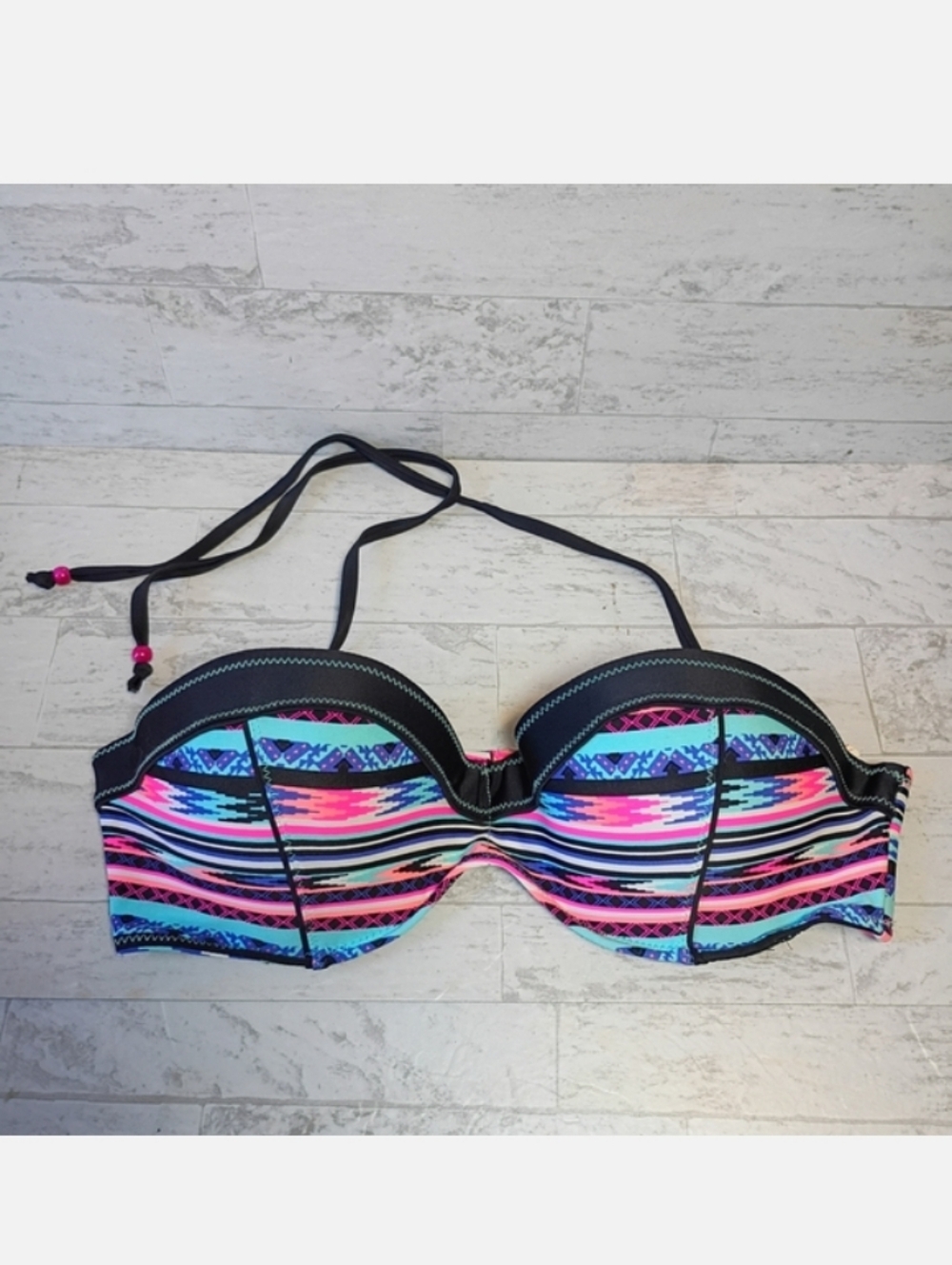 Women’s Strapless Bandeau Swim Top in Multicolor Aztec Print